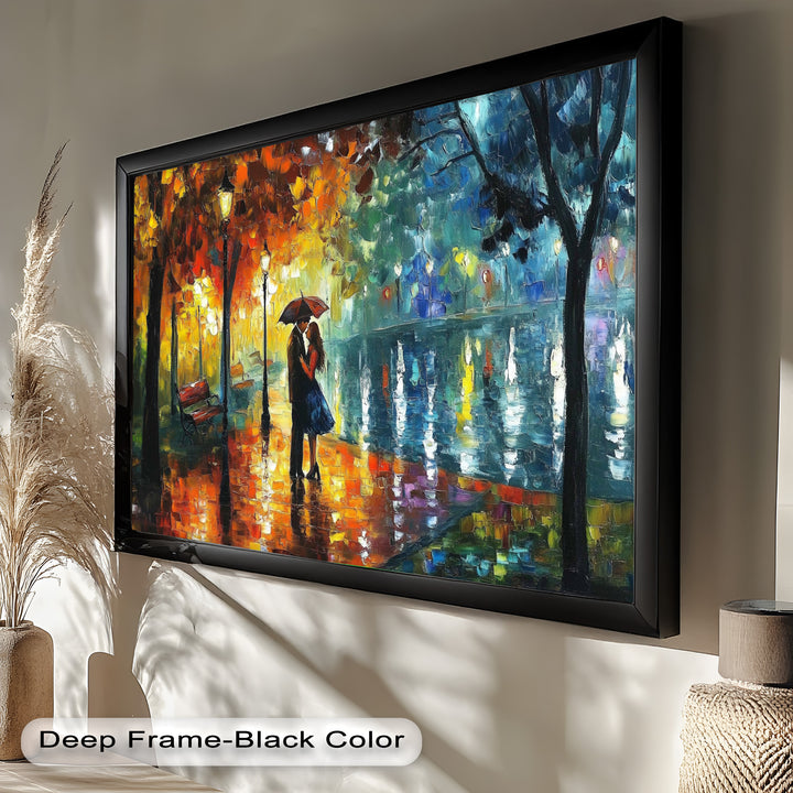 Golden Glow – Lovers Beneath the Umbrella Love Oil Painting