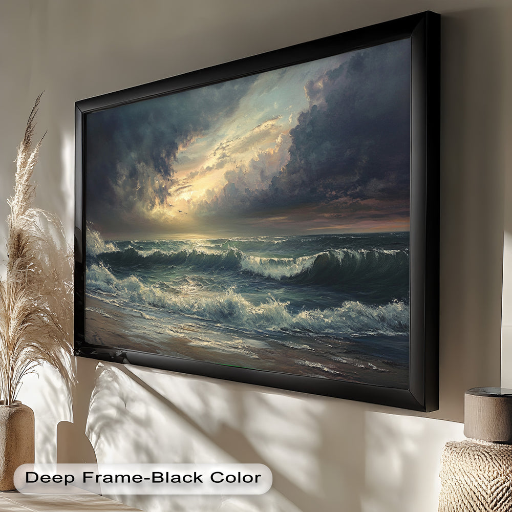 With masterful lighting and fluid brushstrokes, the artwork conveys the powerful energy and emotion of the sea in motion.

