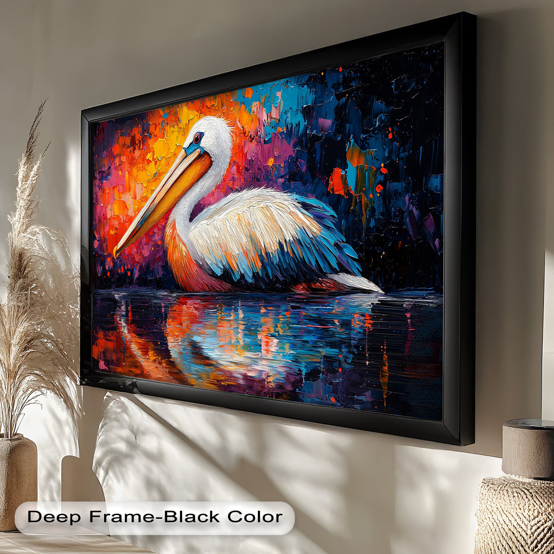 Sunset Pelican on Water – Animal Oil Painting