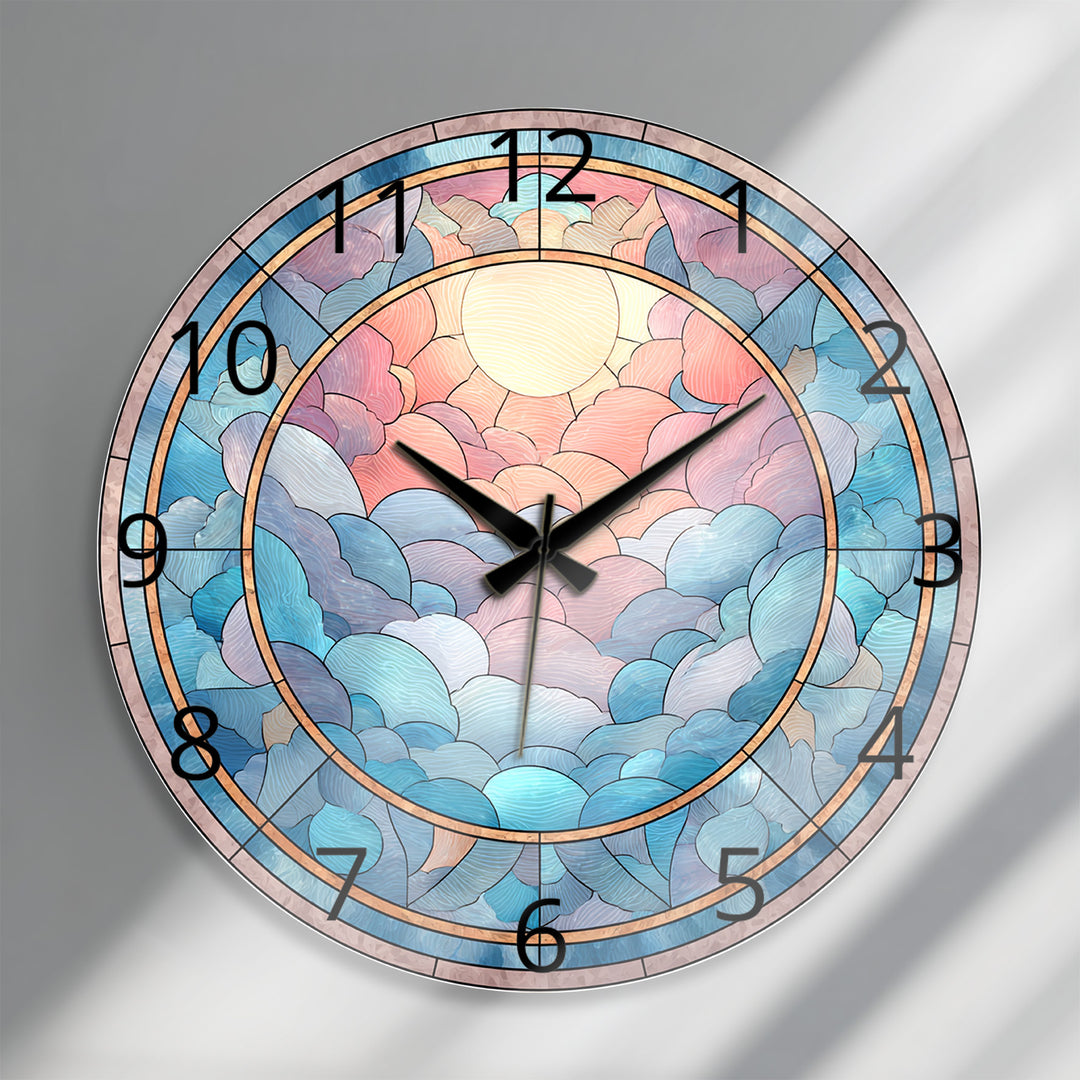 Pastel Cloud Glass Wall Clock – Stained Glass Style Decor
