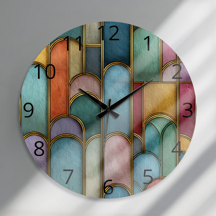 Art Deco Glass Wall Clock – Colorful Geometric Arch Decor