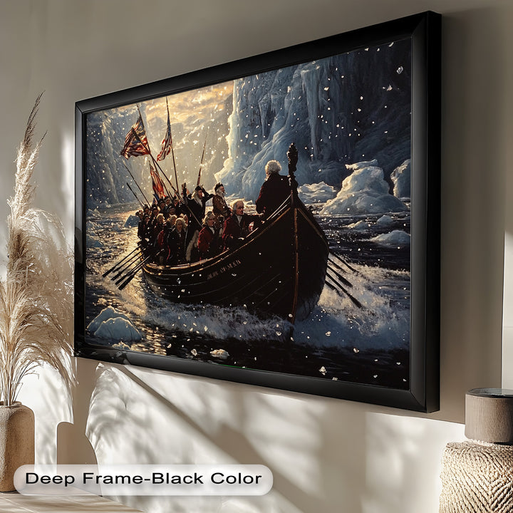 Crossing the Ice – Patriotic Revolutionary Boat Oil Painting