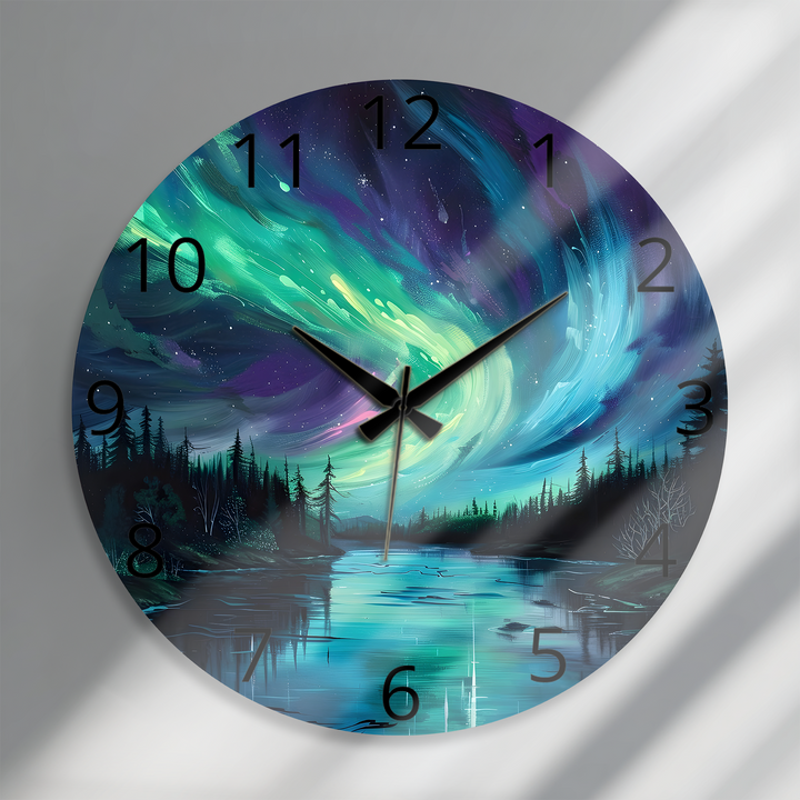 Northern Lights Glass Wall Clock – Aurora Borealis Decor