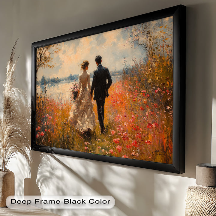 A Walk to Remember – Impressionist Couple in Blooming Field Oil Painting