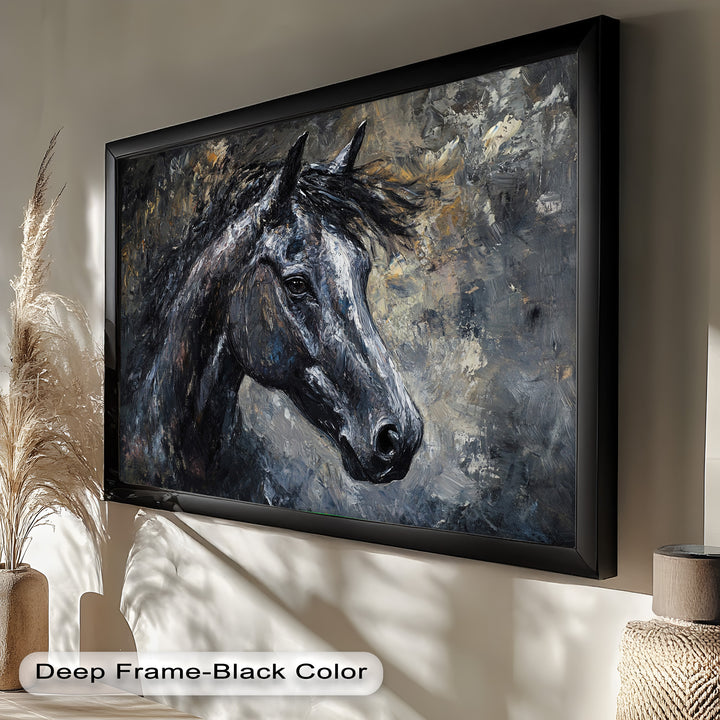 Black Horse Portrait - Animal Oil Painting