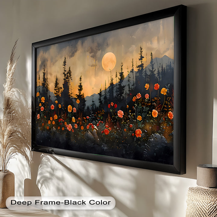 Moonlit Forest Landscape - Framed Floral Oil Painting