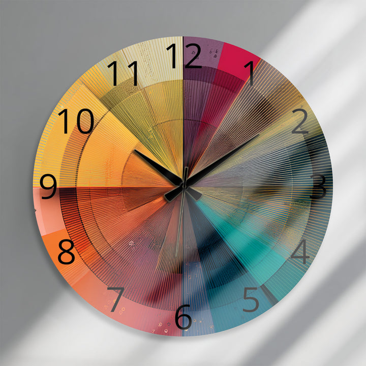 Colorful Geometric Glass Wall Clock – Retro Radial Art