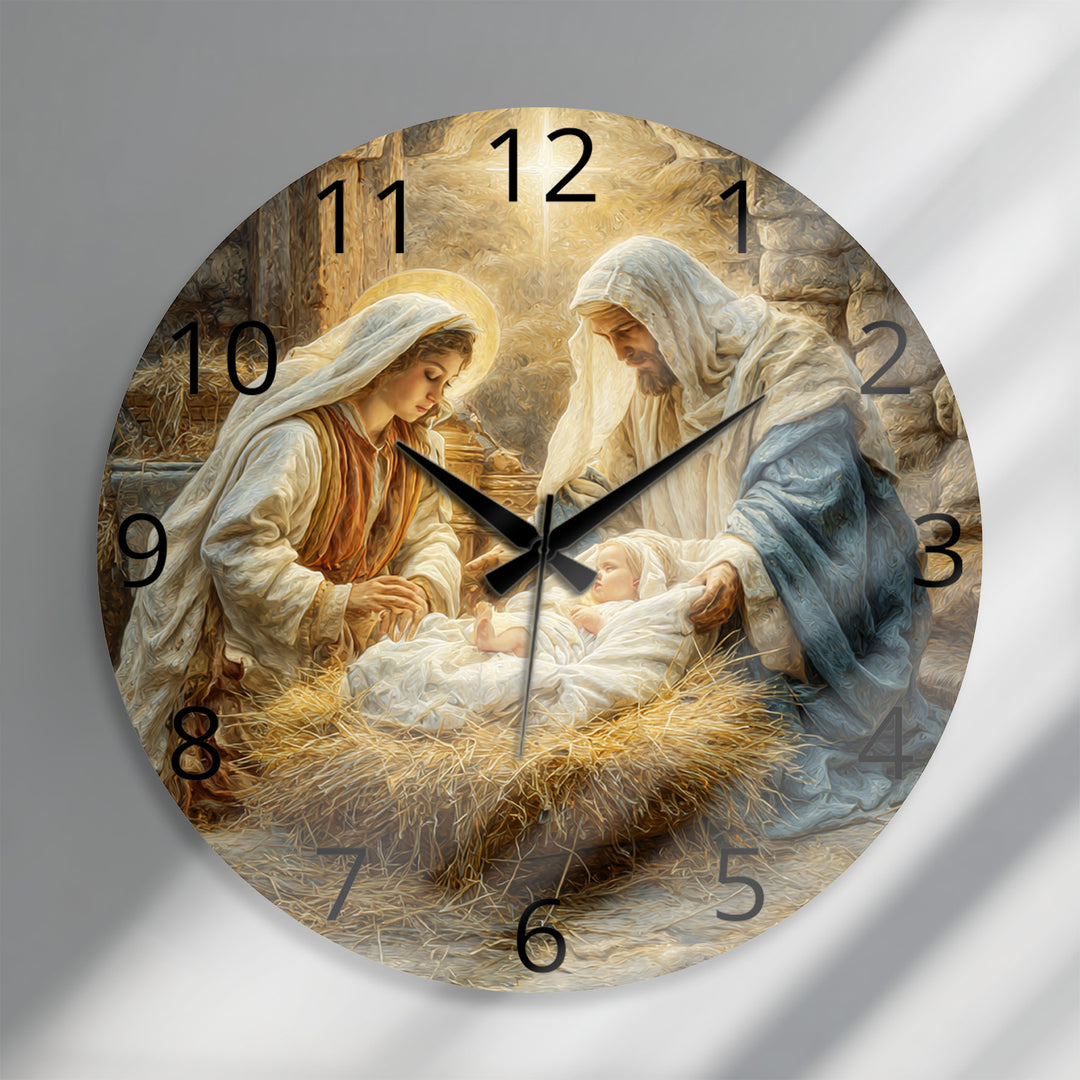 Nativity Scene Glass Wall Clock – Holy Family Christmas Decor