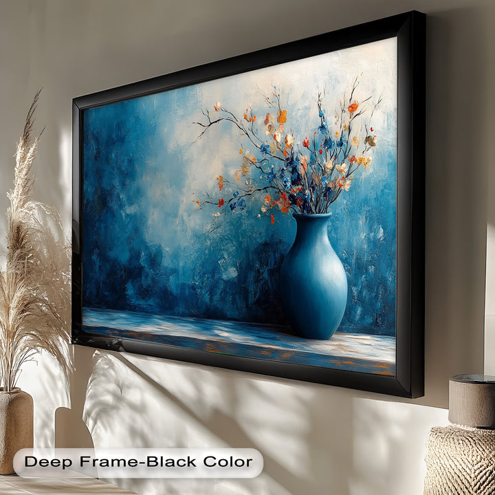 Blue Harmony Vase – Contemporary Floral Arrangement Flower Oil Painting