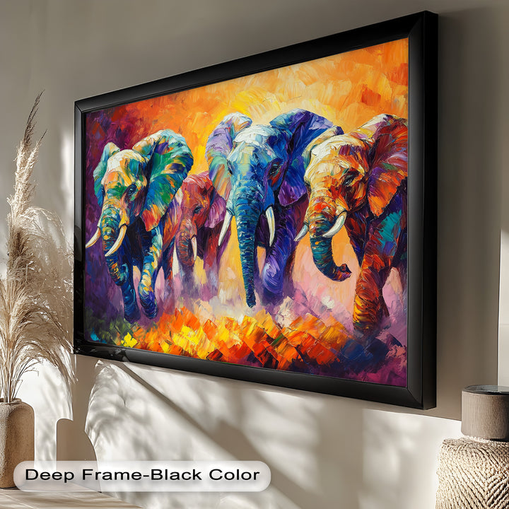 Elephant Herd at Dusk – Animal Oil Painting