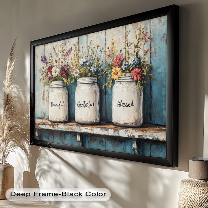 Thankful Grateful Blessed – Floral Jar Oil Painting