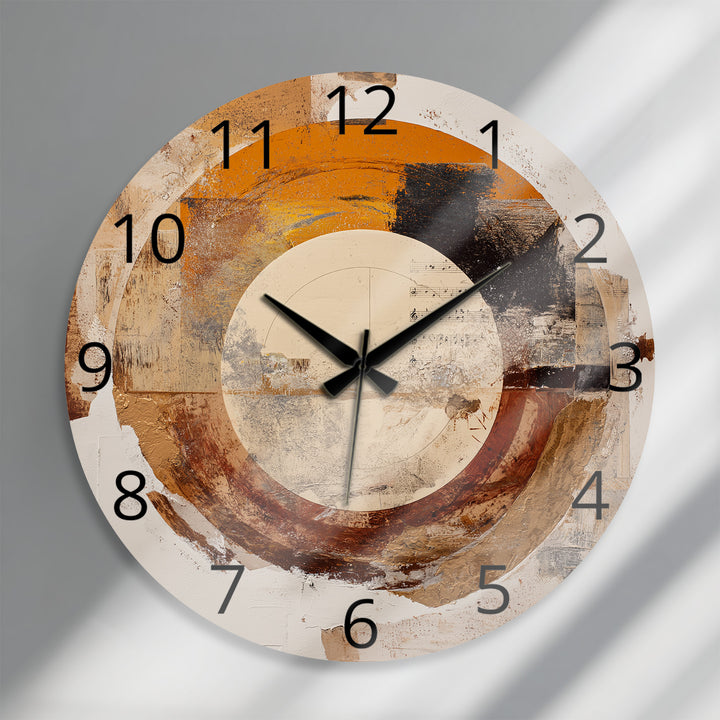 Neutral Abstract Glass Wall Clock – Earth Tone Circle Art