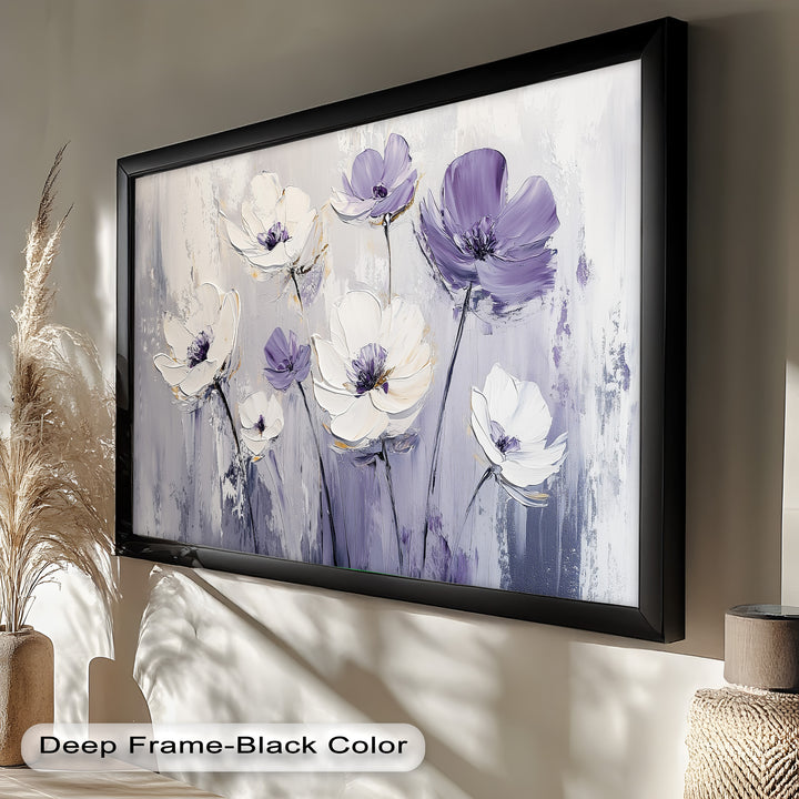 White and Purple Wildflowers in Soft Harmony - Flower Oil Painting