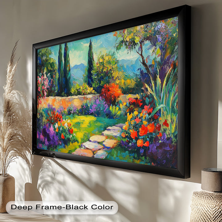 Sunlit Garden Path Oil Painting – Fauvist Outdoor Floral Landscape