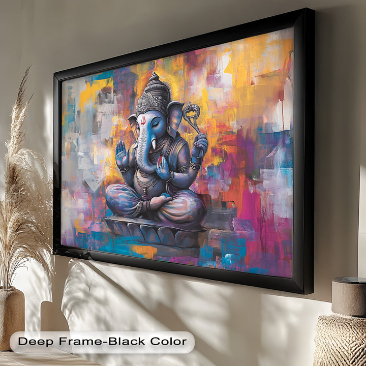 Farbenfrohe Ganesha-Wandkunst – Religiöses Ölgemälde