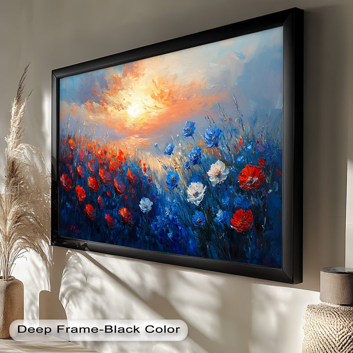 Wildflower Sunset Symphony – Colorful Horizon Flower Oil Painting