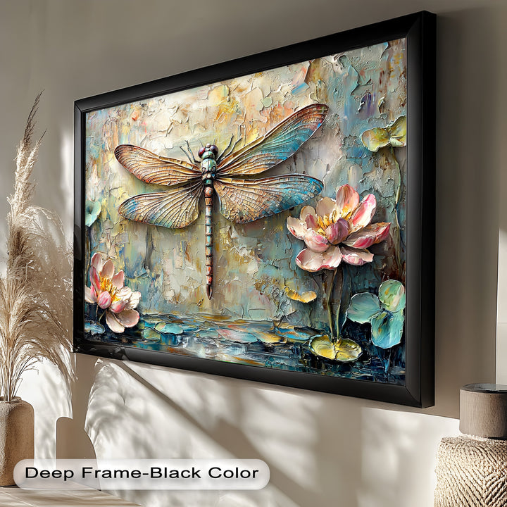 Floral Dragonfly – Framed Botanical Oil Painting