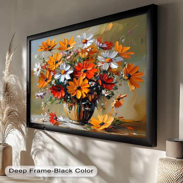 Orange & White Flowers – Botanical Oil Painting