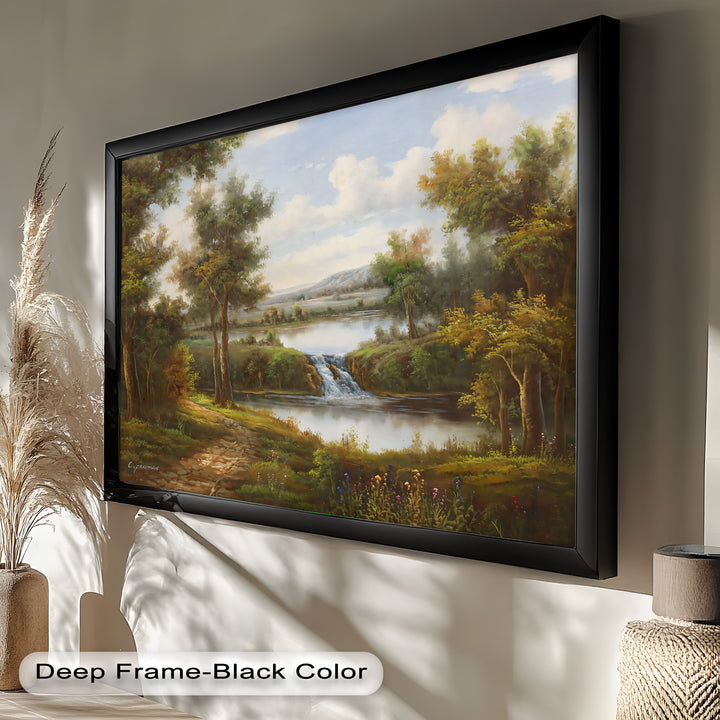 Tranquil Forest Cascade – Vintage Oil Painting