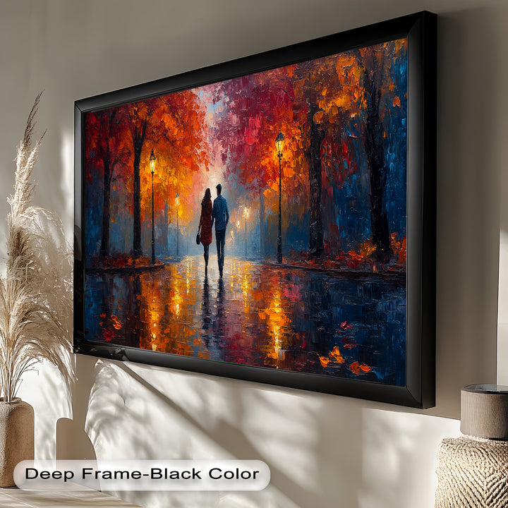 Romantic Walk Under Fiery Trees - Love Oil Painting