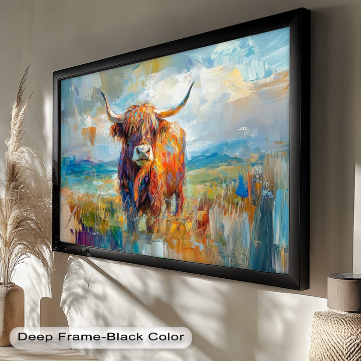 Highland Cow in Windswept Fields - Animal Oil Painting
