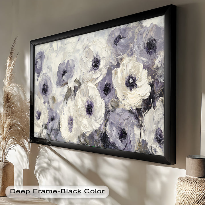 Ivory Whispers – Cream and Lavender Anemone Flower Oil Painting