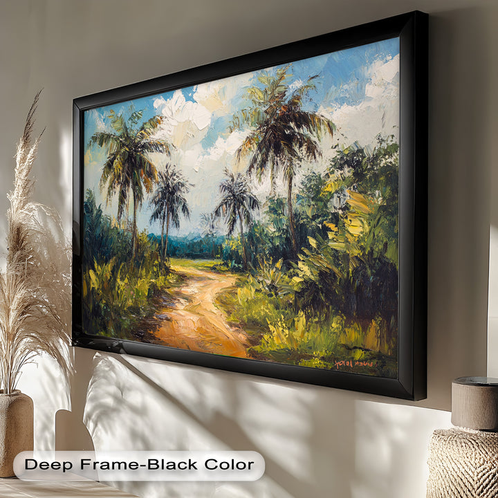Tropical Pathway with Palm Trees – Impressionist Oil Painting