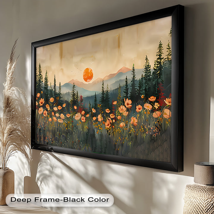 Sunset Floral Forest - Landscape Framed Oil Painting