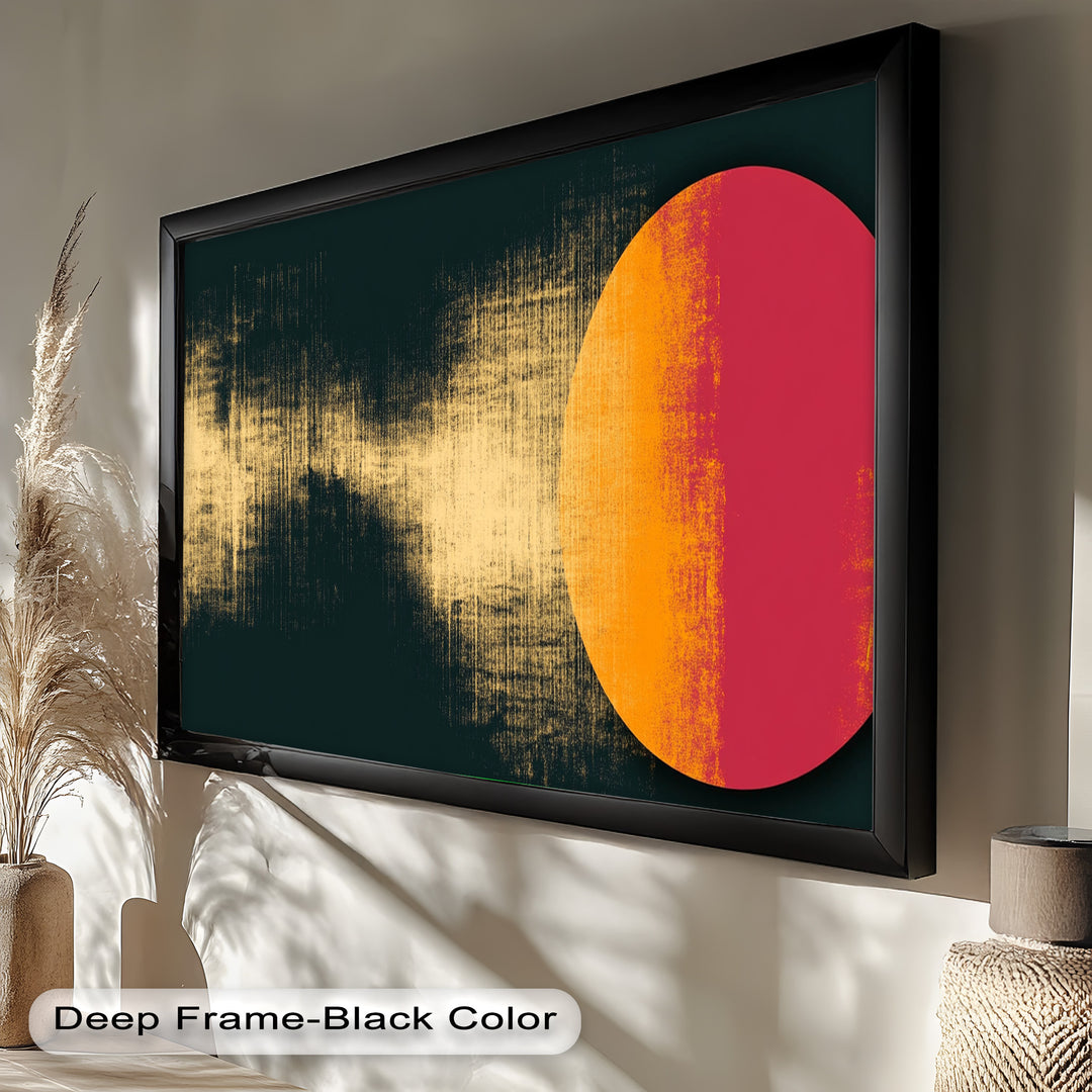 Rot &amp; Orange Eclipse Art – Minimalistisches Ölgemälde
