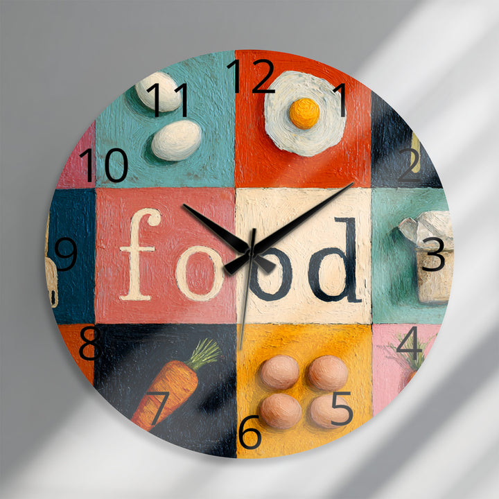 Colorful Food Glass Wall Clock – Retro Kitchen Decor