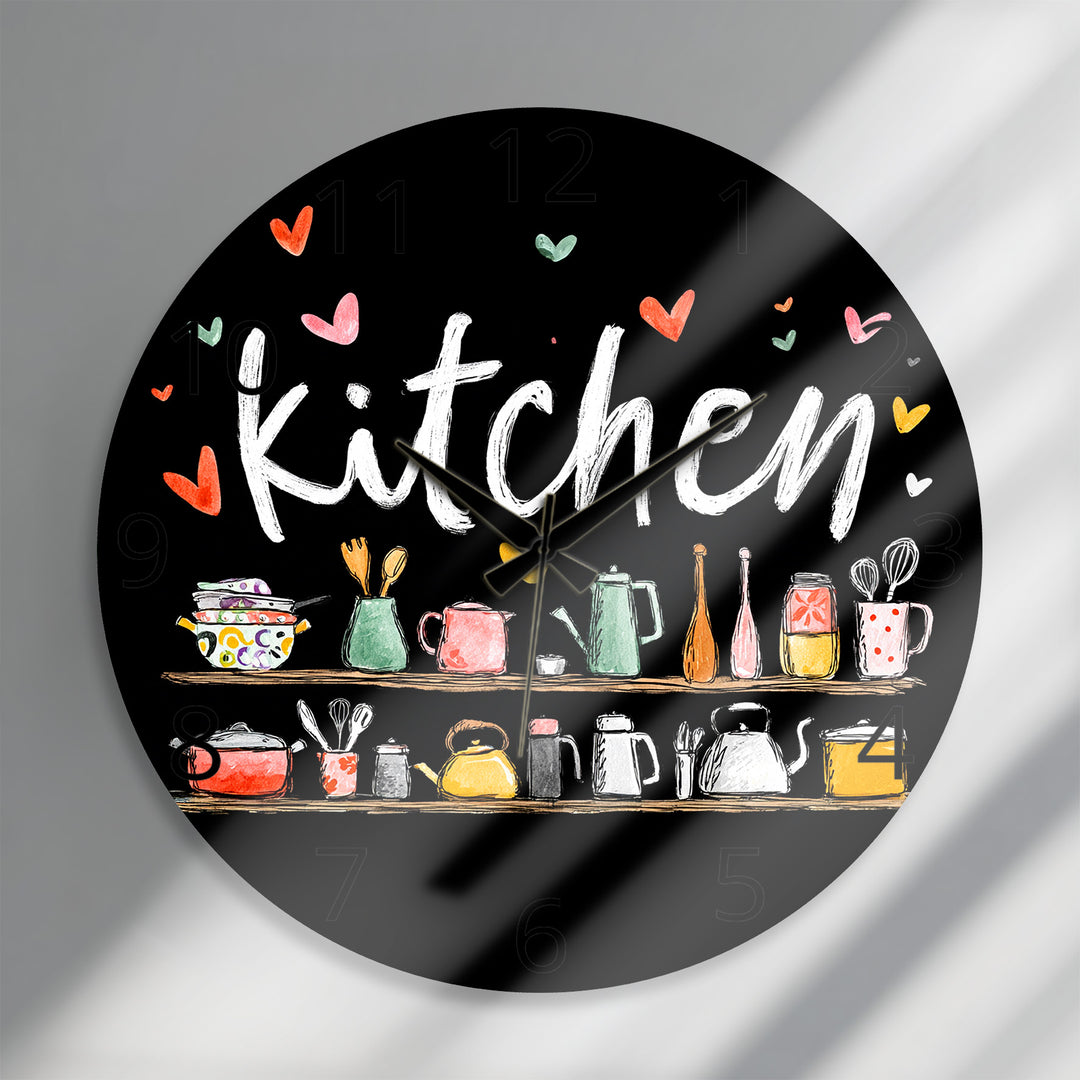 Cute Kitchen Glass Wall Clock – Colorful Cooking Utensils Decor