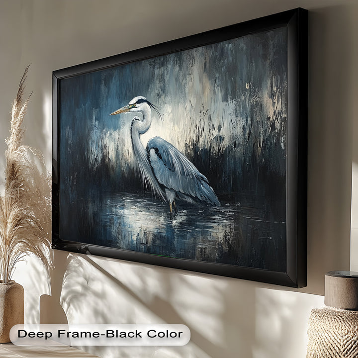 Heron Standing in Marshland – Animal Oil Painting