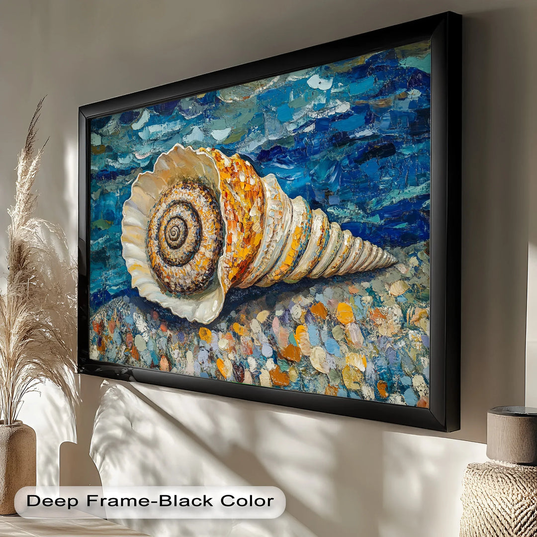 Whispers of the Sea – Spiral Shell on Coastal Shoreline Oil Painting - MyPhotoStation