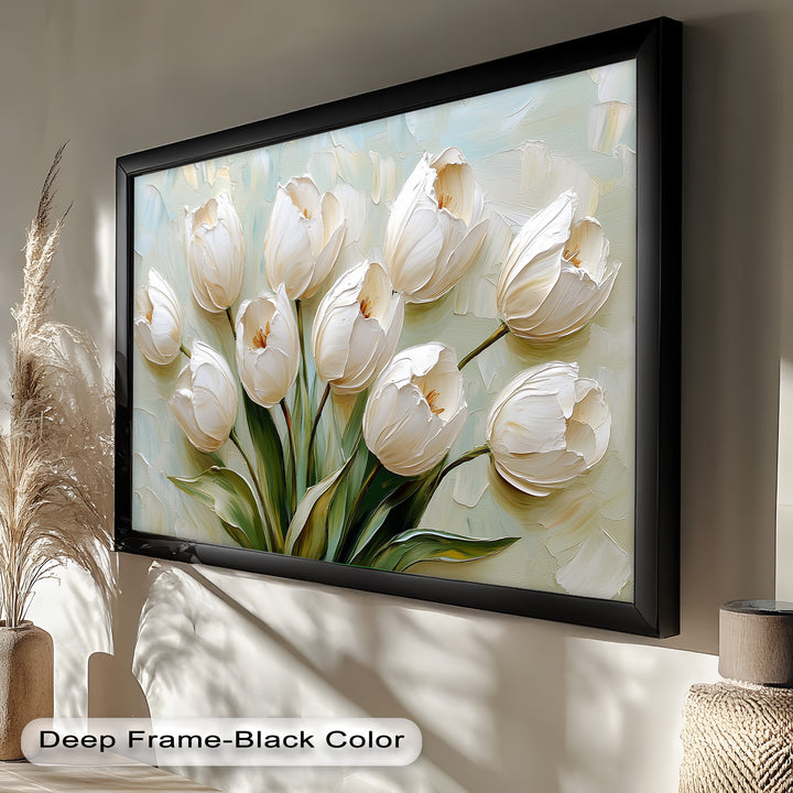 Whispers of Spring – Creamy White Tulip Bouquet Flower Oil Painting
