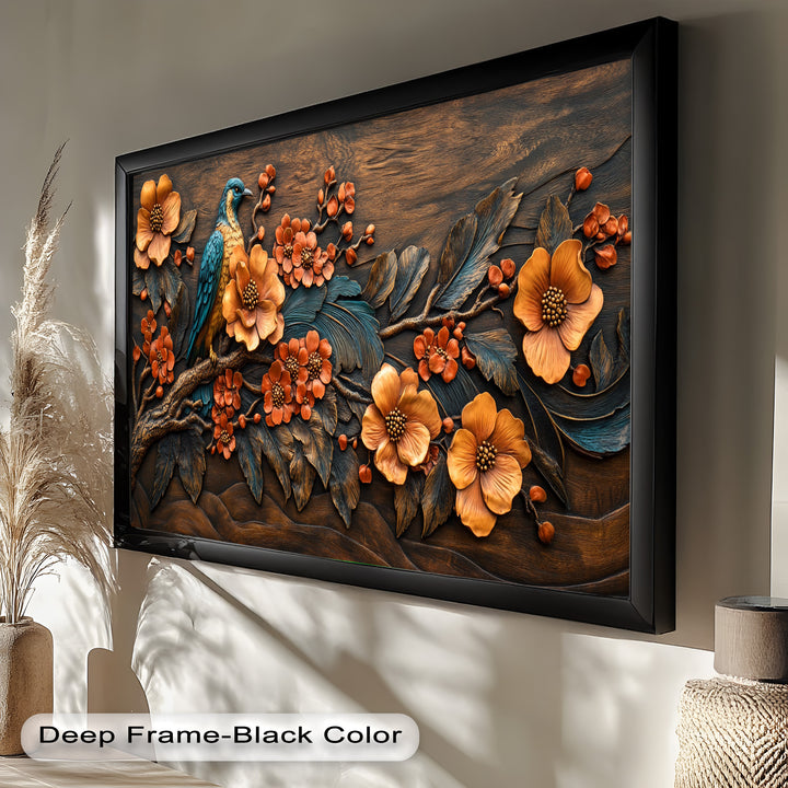 Flowers & Bird – Framed Oil Painting