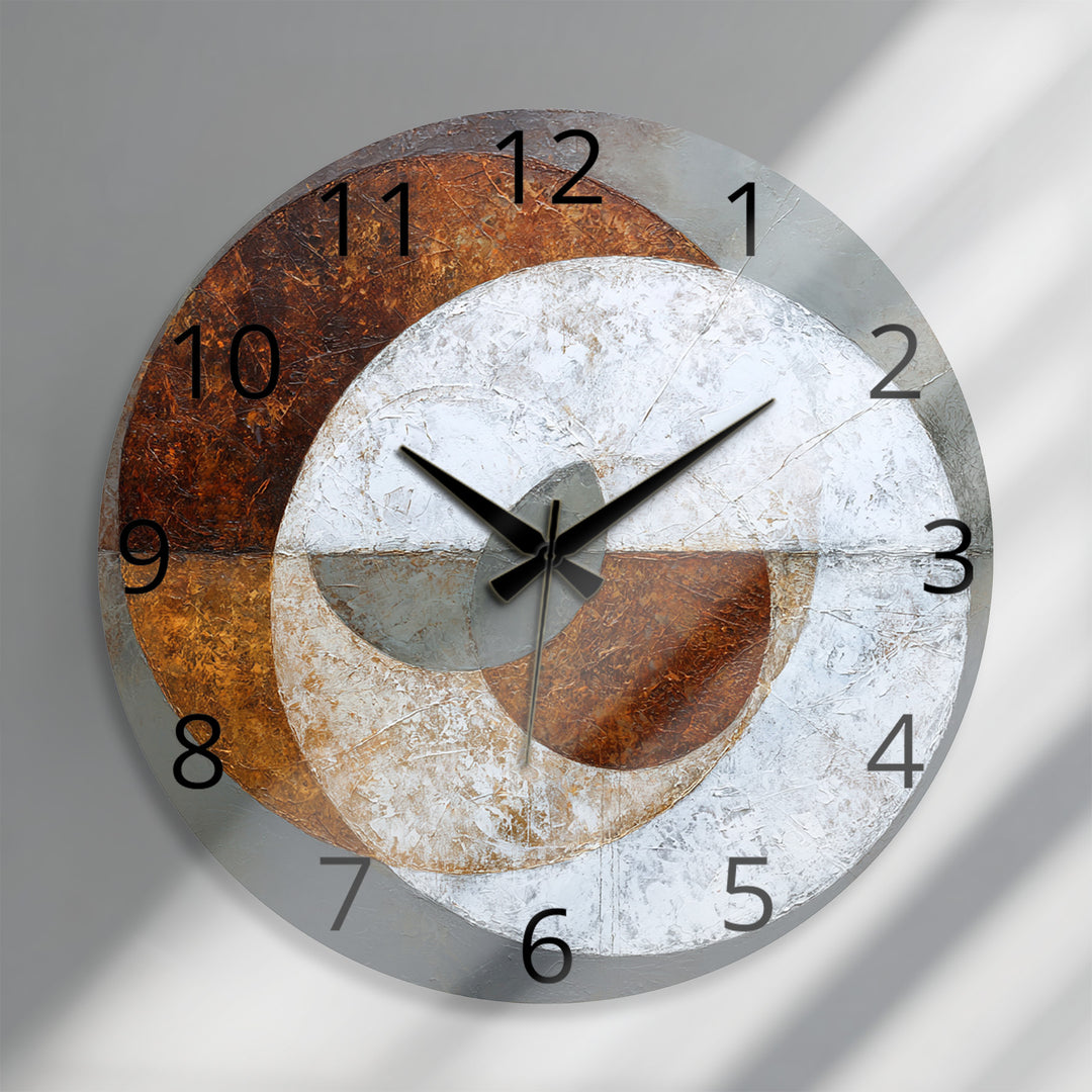 Rust and Gray Glass Wall Clock – Industrial Abstract Circle Art