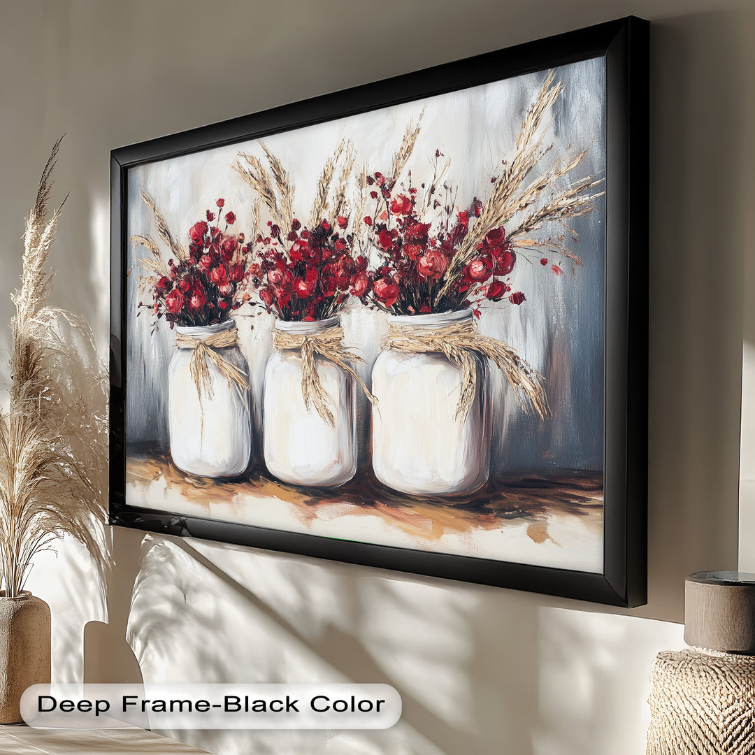 Jar Trio – Red Floral Oil Painting