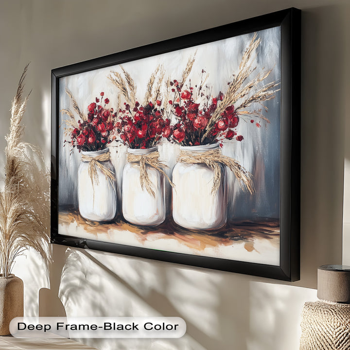 Jar Trio – Red Floral Oil Painting