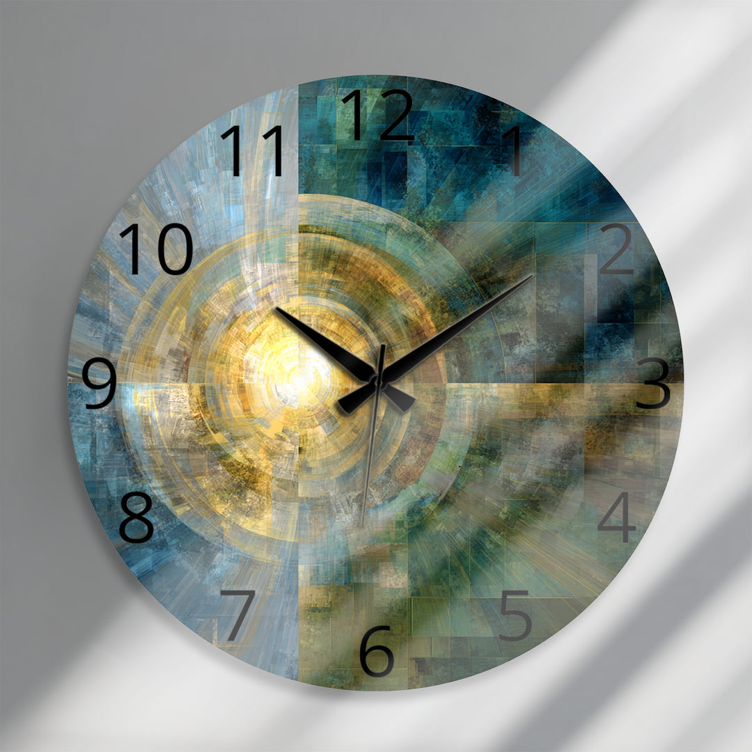 Teal and Gold Glass Wall Clock – Abstract Geometric Art