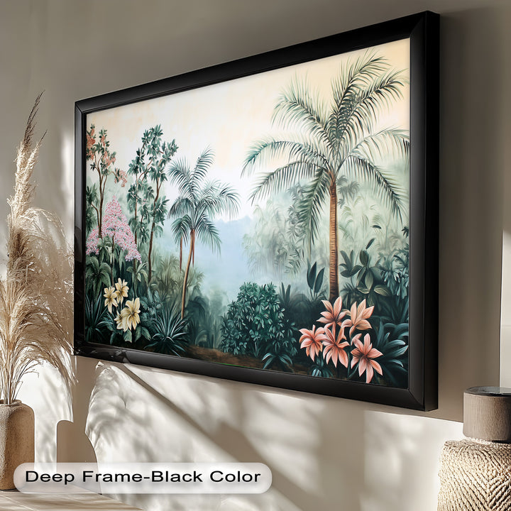 Floral Tropics Oasis – Palm Tree Oil Painting