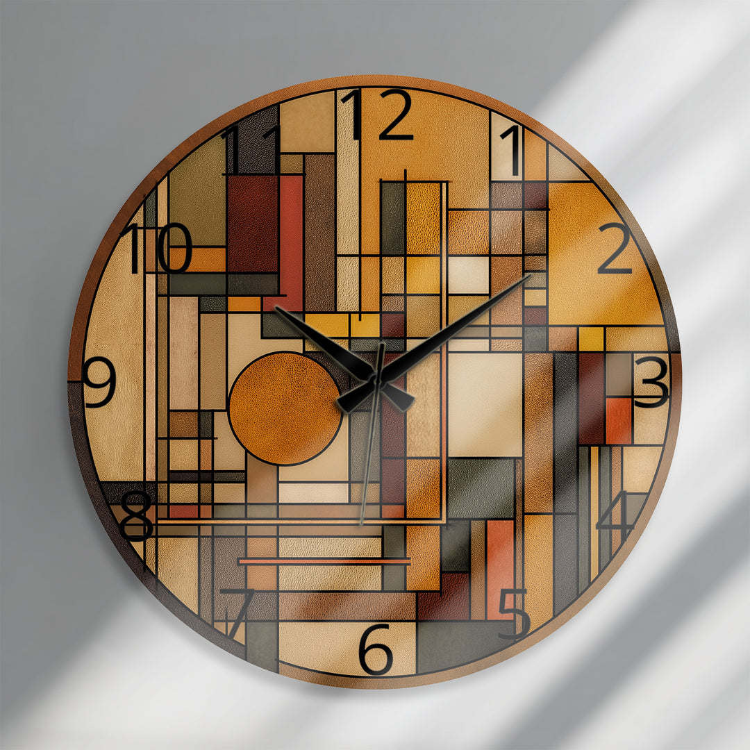 Art Deco Geometric Glass Wall Clock – Warm Retro Abstract Art