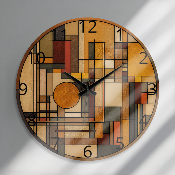 Art Deco Geometric Glass Wall Clock – Warm Retro Abstract Art