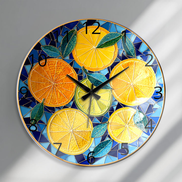 Lemon and Orange Glass Wall Clock – Mediterranean Kitchen Decor