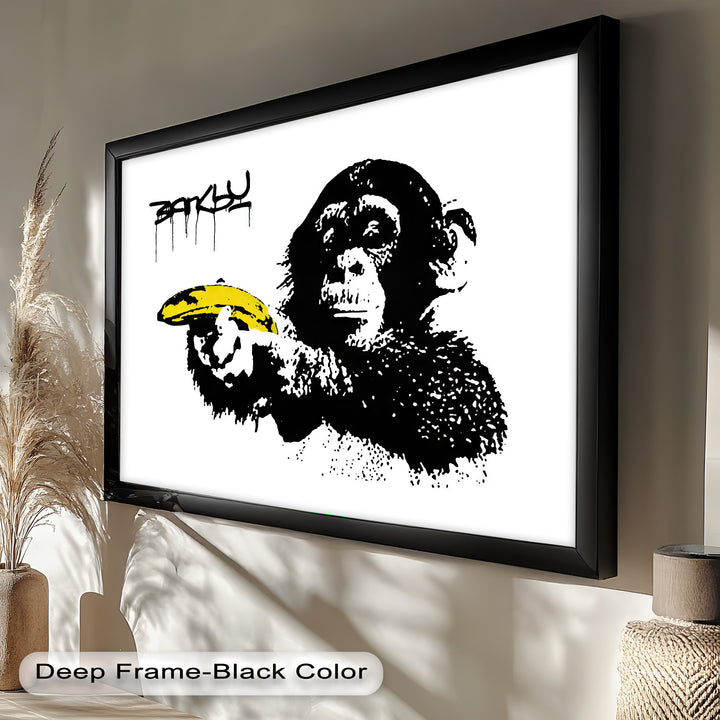 Monkey with Banana Gun – Satirical Banksy Oil Painting