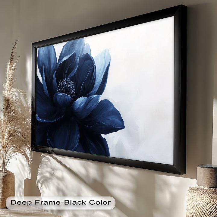 Midnight Bloom Wall Art – Navy Blue Floral Oil Painting