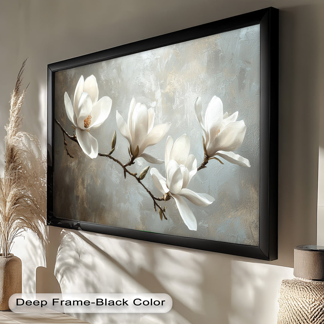 Magnolia Serenity – Cream Blossom Branch Flower Oil Painting