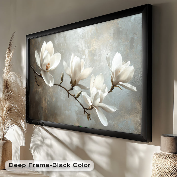 Magnolia Serenity – Cream Blossom Branch Flower Oil Painting