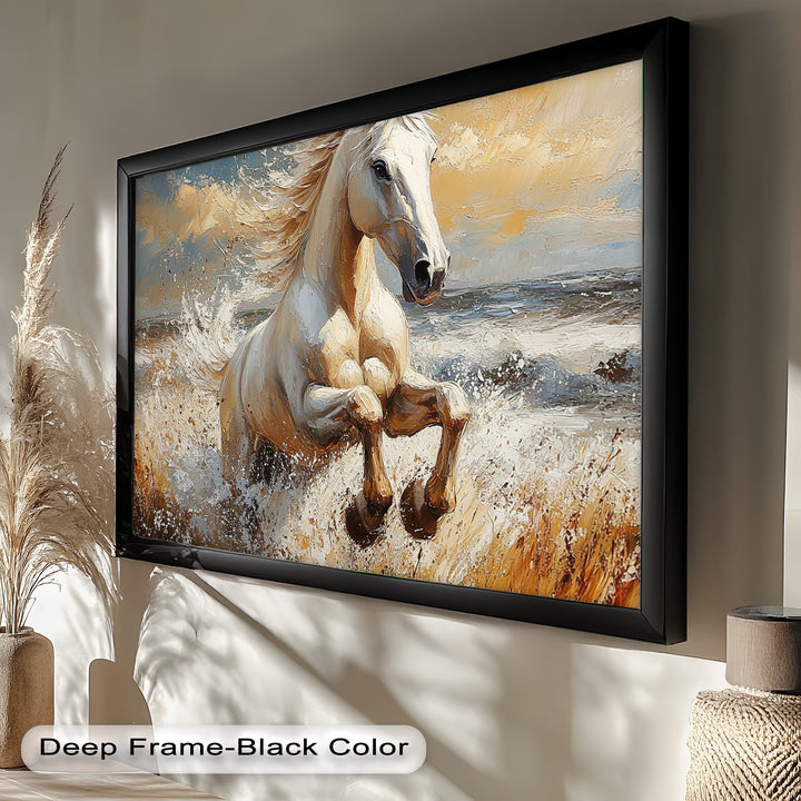 White Horse Art – Gerahmtes Ölgemälde mit Pferd