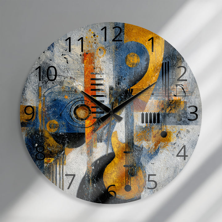Abstract Music Glass Wall Clock – Piano Notes Modern Art Decor