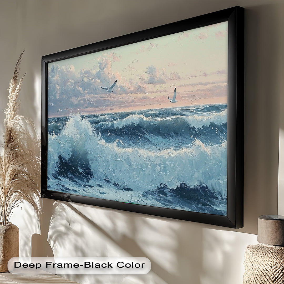 Coastal Wave Art - Seagulls Seascape Oil Painting